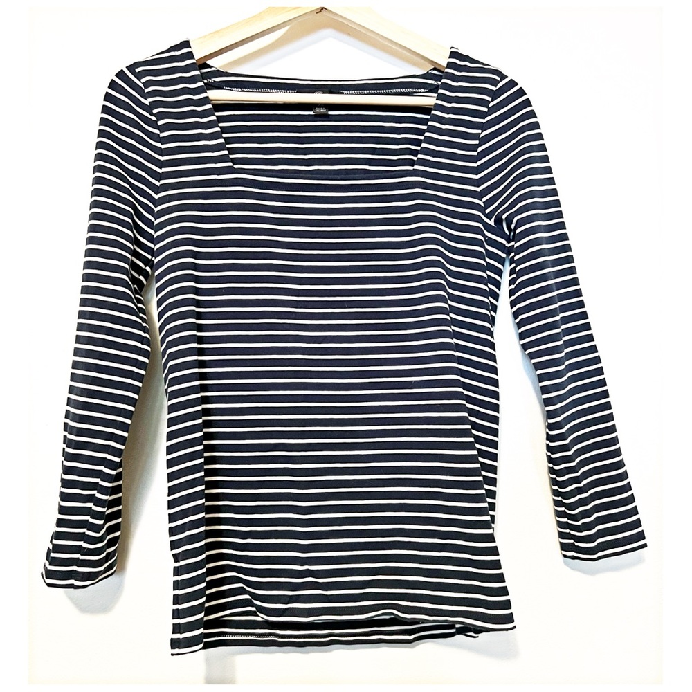J.Crew Square Neck 3/4 Sleeve Striped Top, XS